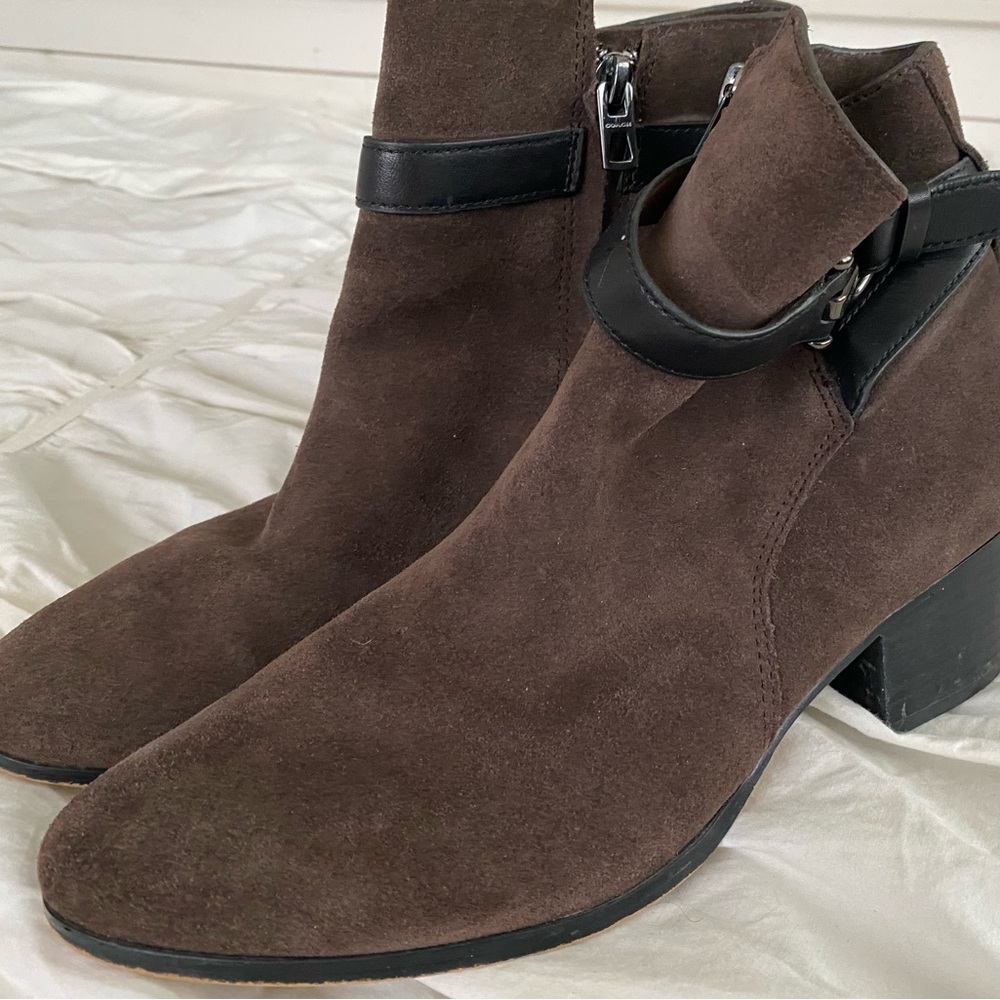 Coach Brown Suede Ankle Boots with Black Accents
